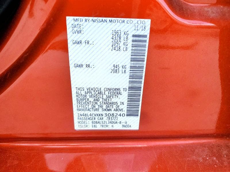 2019 NISSAN ALTIMA SR SR 12