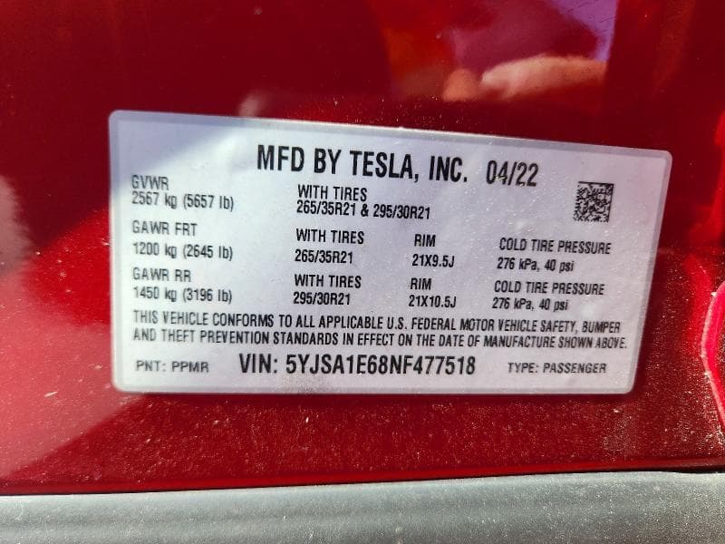 2022 TESLA MODEL S 12