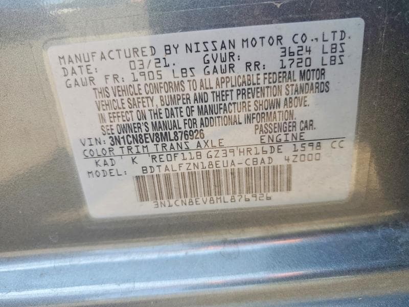 2021 NISSAN VERSA SV SV 12