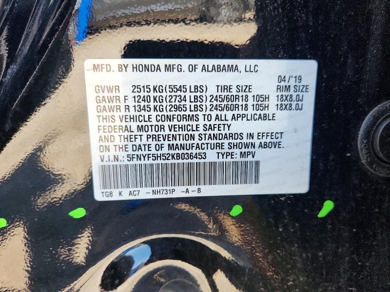 2019 HONDA PILOT EXL 14