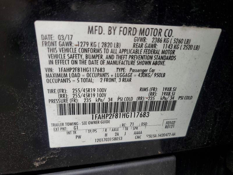 2017 FORD TAURUS LIMITED 12