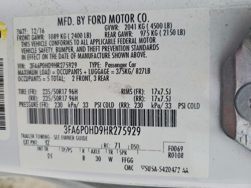 2017 FORD FUSION SE SE 12