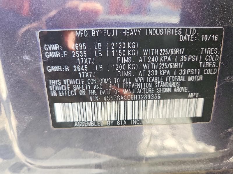 2017 SUBARU OUTBACK 2.5I PREMIUM 13