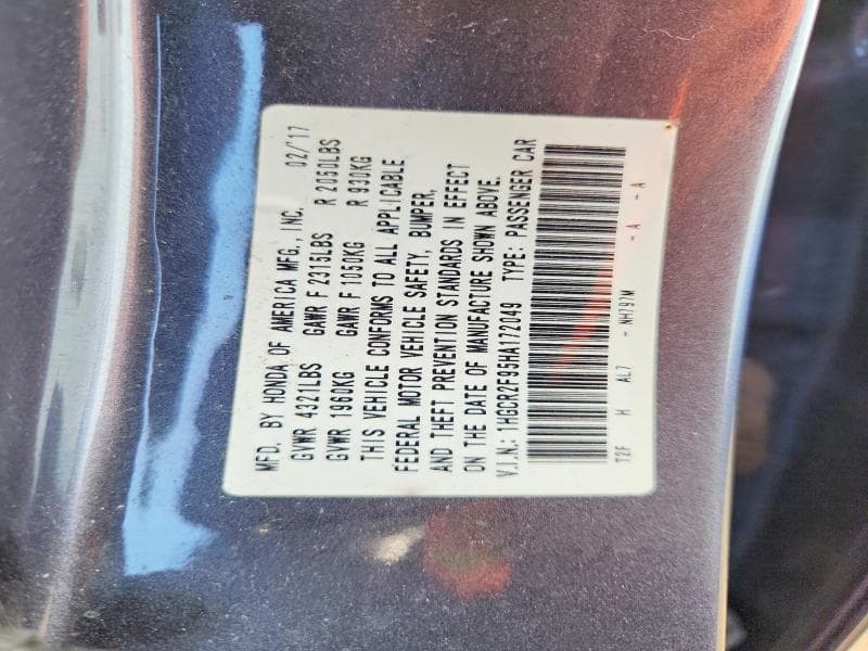 2017 HONDA ACCORD EXL EXL 12