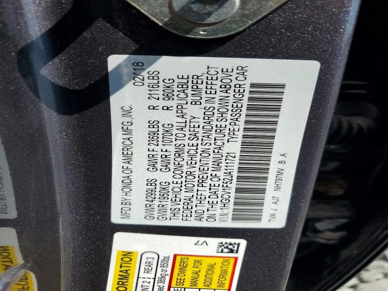 2018 HONDA ACCORD EXL 12
