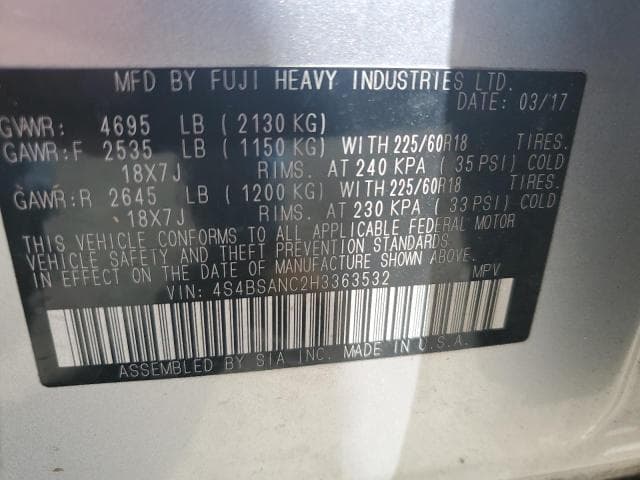 2017 SUBARU OUTBACK 2.5I LIMITED 13