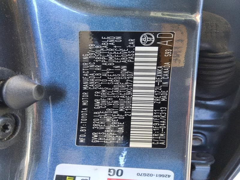 2019 TOYOTA COROLLA LE 12