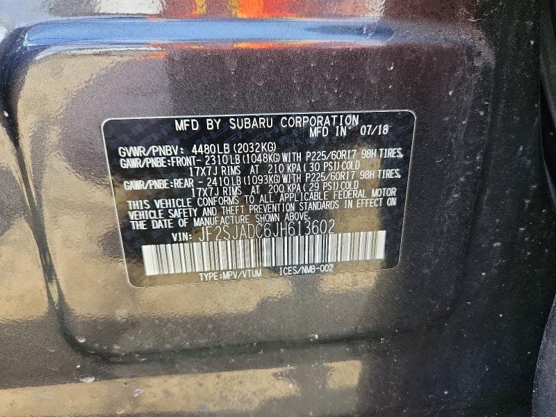 2018 SUBARU FORESTER 2.5I PREMIUM 2.5I PREMIUM 12