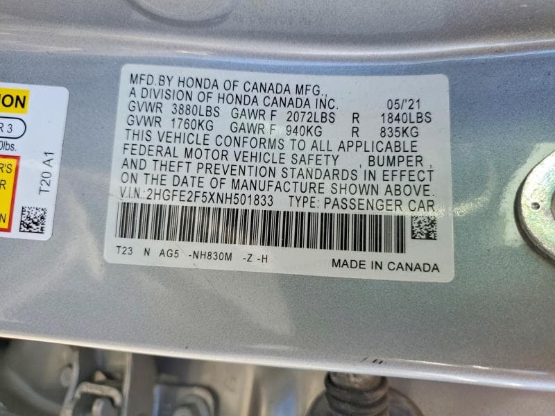 2022 HONDA CIVIC SPORT 12