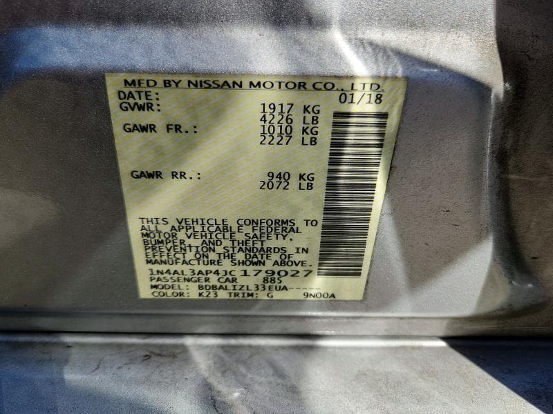 2018 NISSAN ALTIMA 2.5 SV 12
