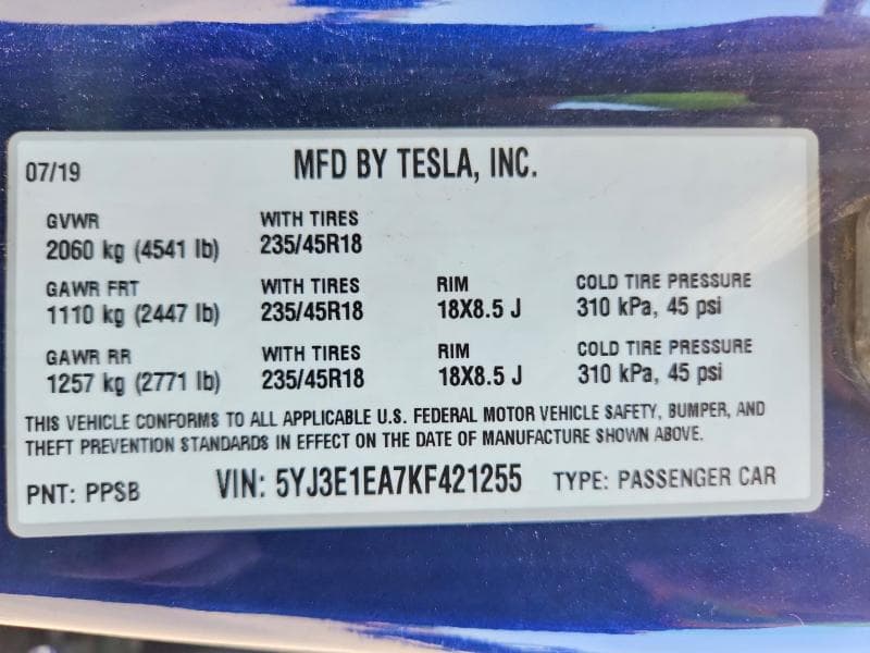 2019 TESLA MODEL 3 12
