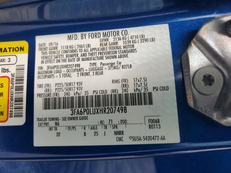 2017 FORD FUSION SE HYBRID 12