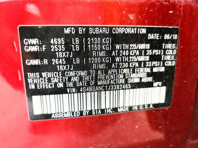 2018 SUBARU OUTBACK 2.5I LIMITED 14
