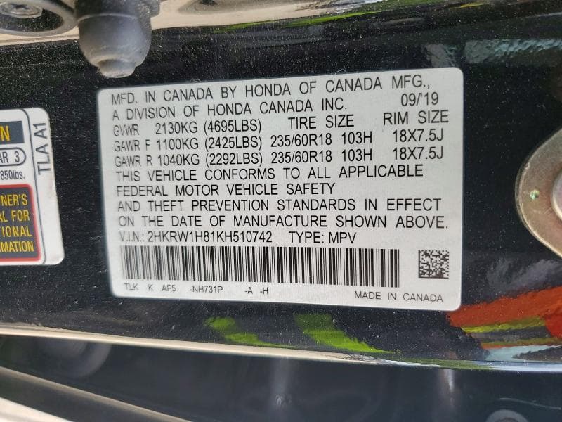 2019 HONDA CR-V EXL 25