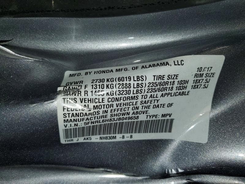 2018 HONDA ODYSSEY TOURING 13