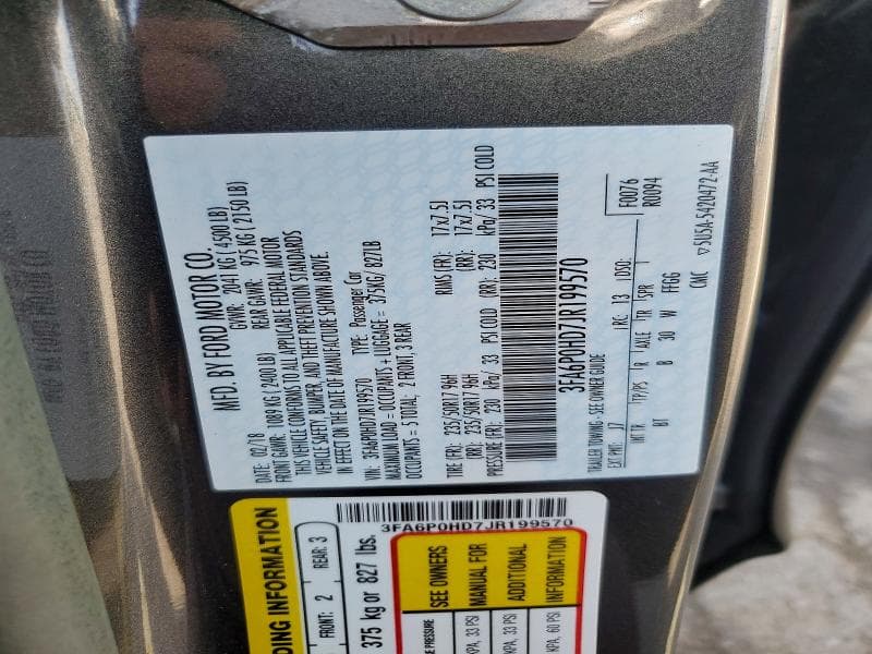 2018 FORD FUSION SE 12