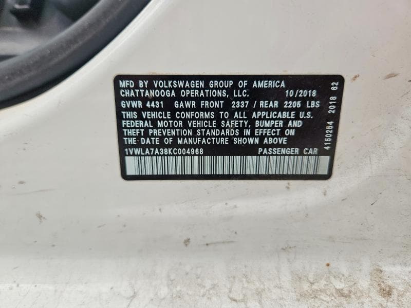 2019 VOLKSWAGEN PASSAT WOLFSBURG WOLFSBURG 12