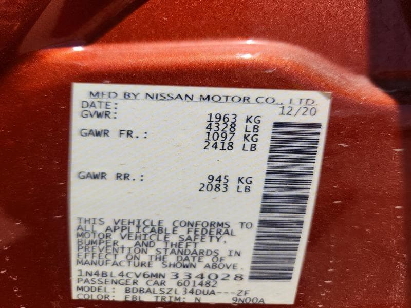 2021 NISSAN ALTIMA SR 12