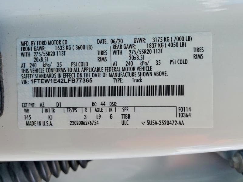 2020 FORD F150 SUPERCREW 12