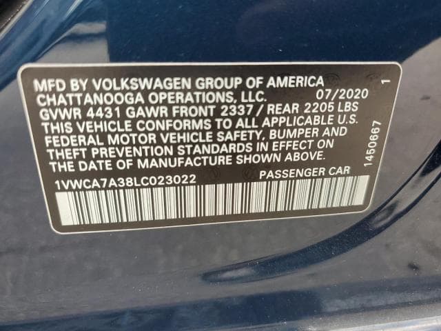 2020 VOLKSWAGEN PASSAT SEL 12