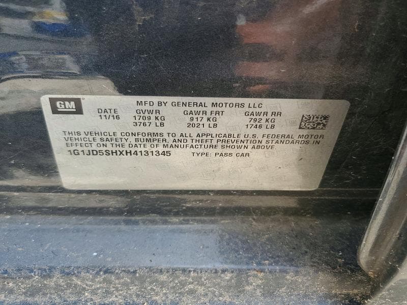2017 CHEVROLET SONIC LT LT 12