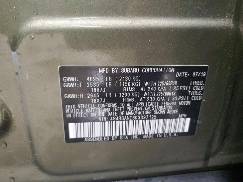 2019 SUBARU OUTBACK 2.5I LIMITED 14