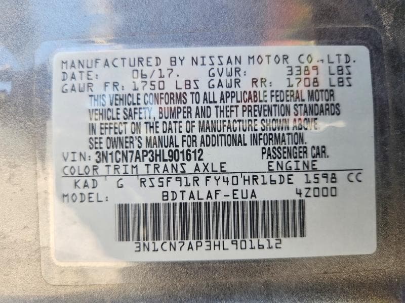2017 NISSAN VERSA 1.6 S 13