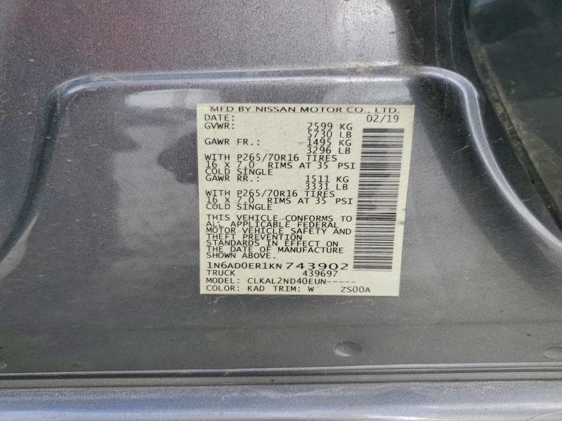 2019 NISSAN FRONTIER SV SV 12