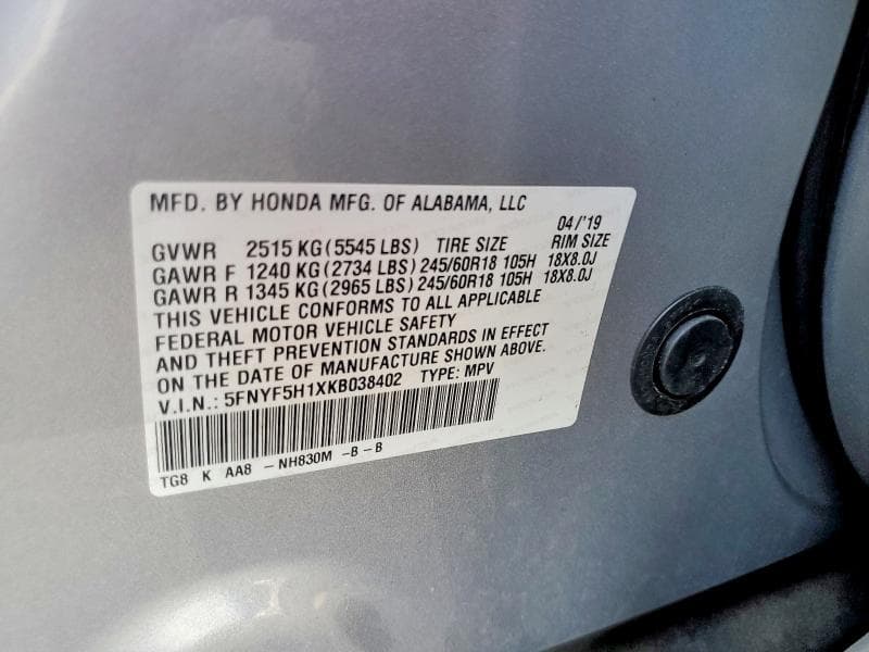 2019 HONDA PILOT LX 14