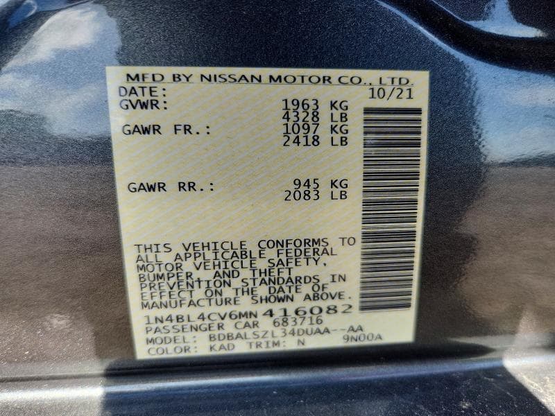 2021 NISSAN ALTIMA SR 12