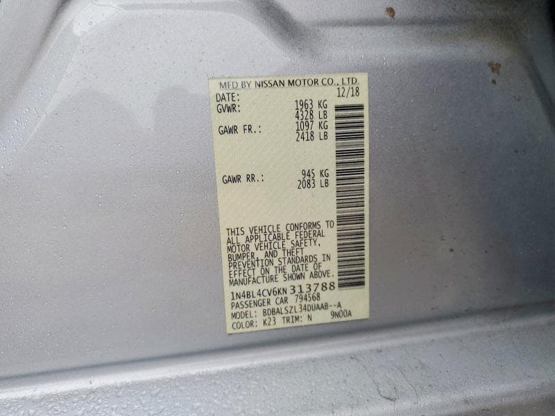 2019 NISSAN ALTIMA SR 13