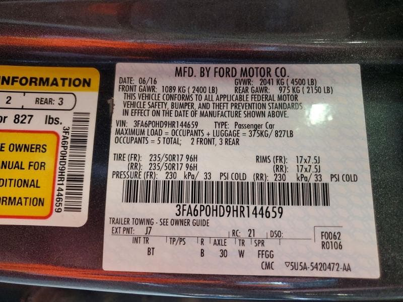 2017 FORD FUSION SE SE 12