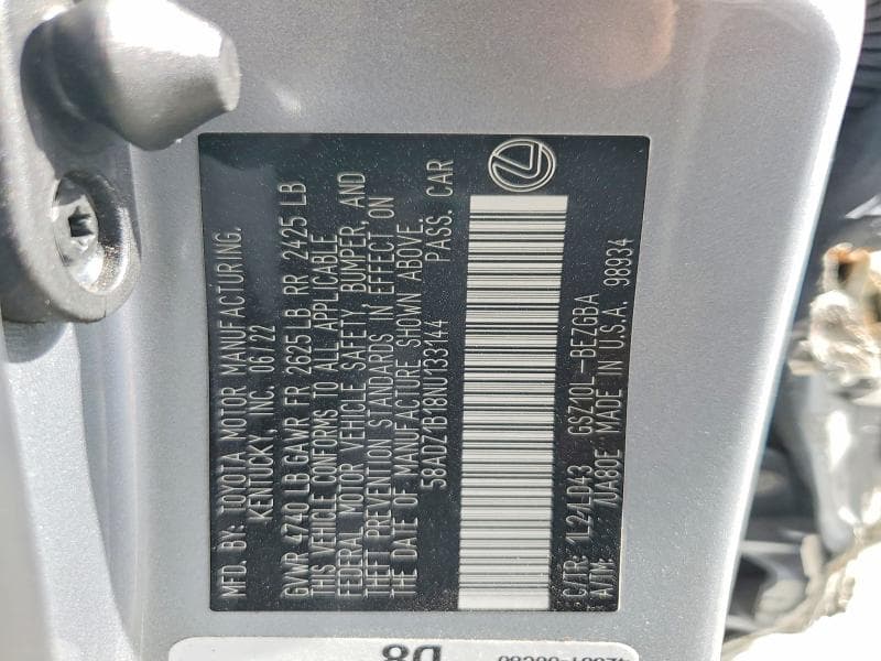 2022 LEXUS ES 350 BASE 12
