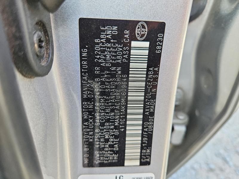 2021 TOYOTA CAMRY LE 12