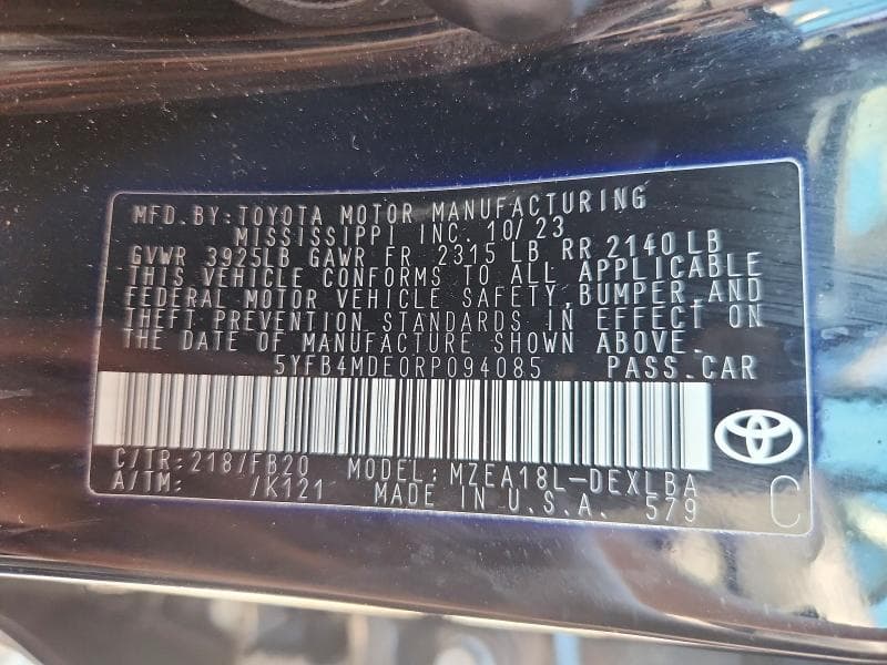 2024 TOYOTA COROLLA LE 12