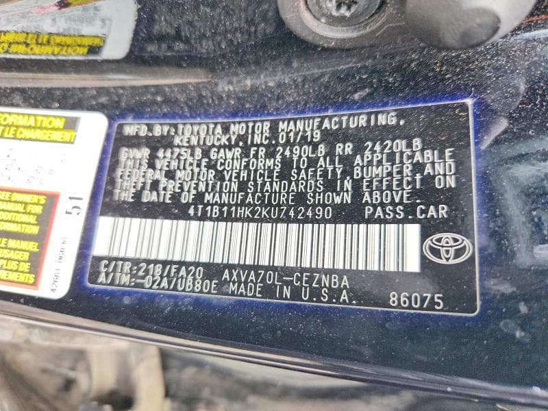 2019 TOYOTA CAMRY LE LE 13