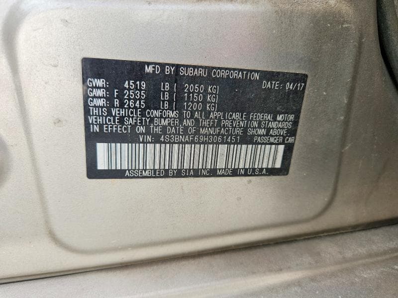 2017 SUBARU LEGACY 2.5I PREMIUM 12