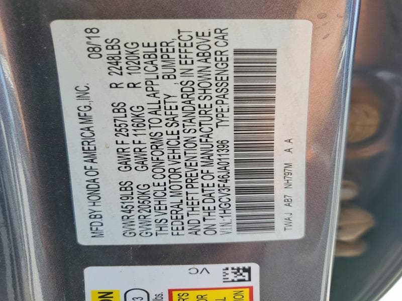 2018 HONDA ACCORD HYBRID EX HYBRID EX 12
