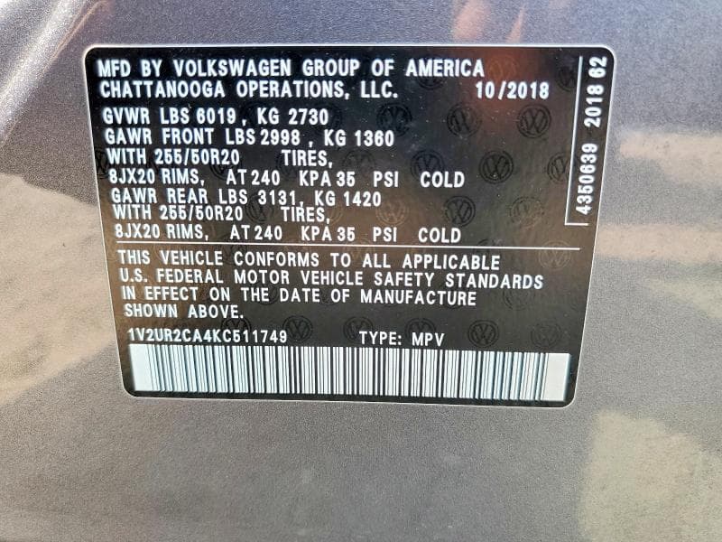 2019 VOLKSWAGEN ATLAS SE SE 13