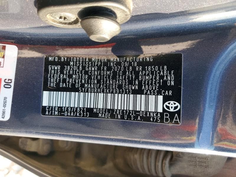 2019 TOYOTA COROLLA LE LE 13