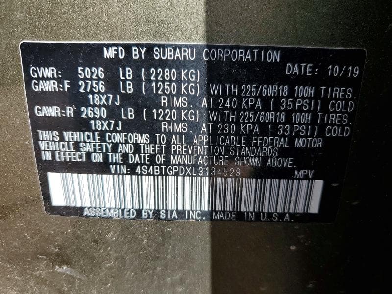 2020 SUBARU OUTBACK TOURING LDL 13