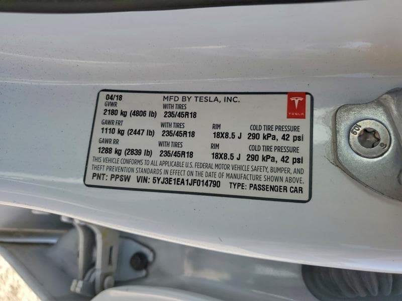 2018 TESLA MODEL 3 12