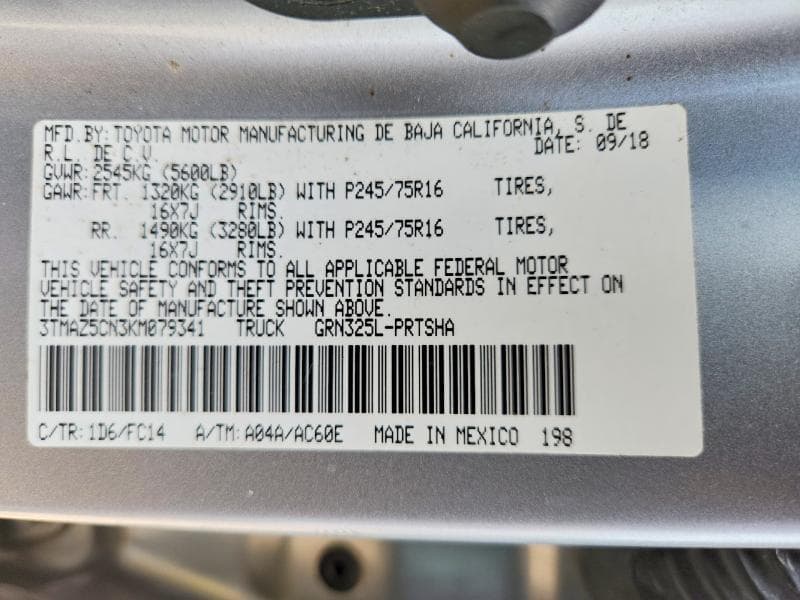 2019 TOYOTA TACOMA SR5 V6 12