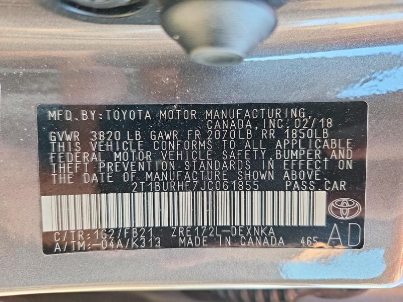 2018 TOYOTA COROLLA LE LE 13