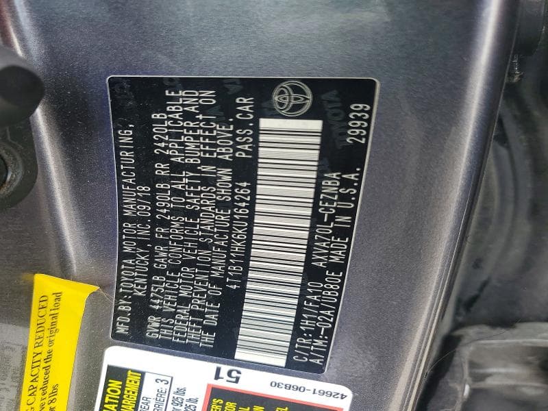 2019 TOYOTA CAMRY LE 12