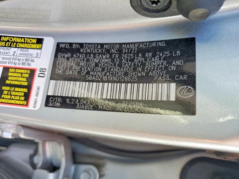 2022 LEXUS ES 350 BASE 12