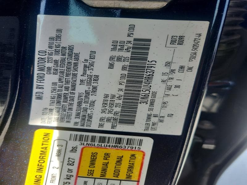 2017 LINCOLN MKZ HYBRID SELECT 12