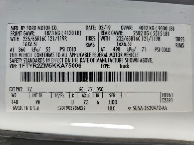2019 FORD TRANSIT T-250 13