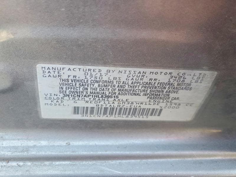 2017 NISSAN VERSA 1.6 SV 12