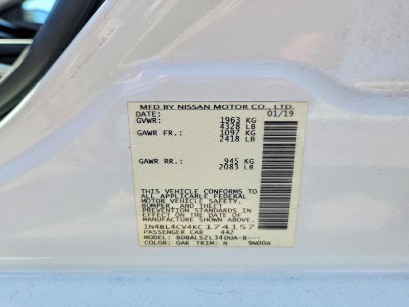 2019 NISSAN ALTIMA SR 12